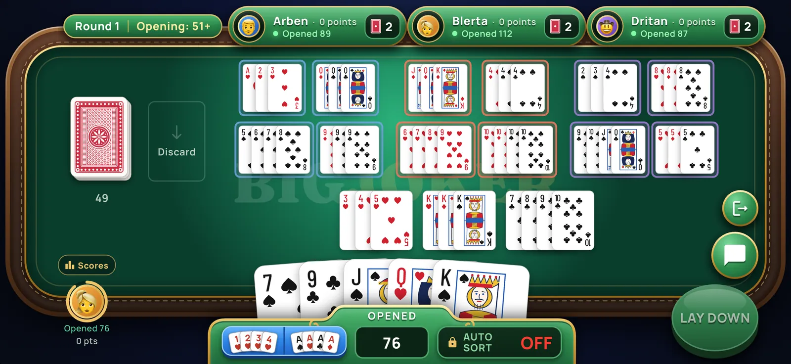 A BigJoker table with four players